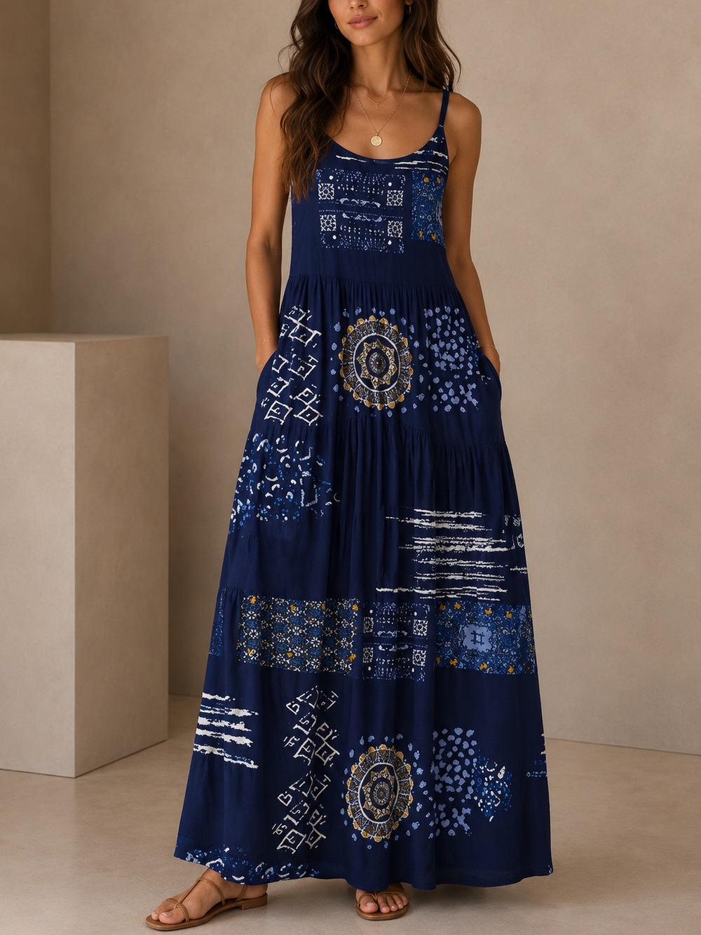 Bohemian Navy Printed Maxi Dress